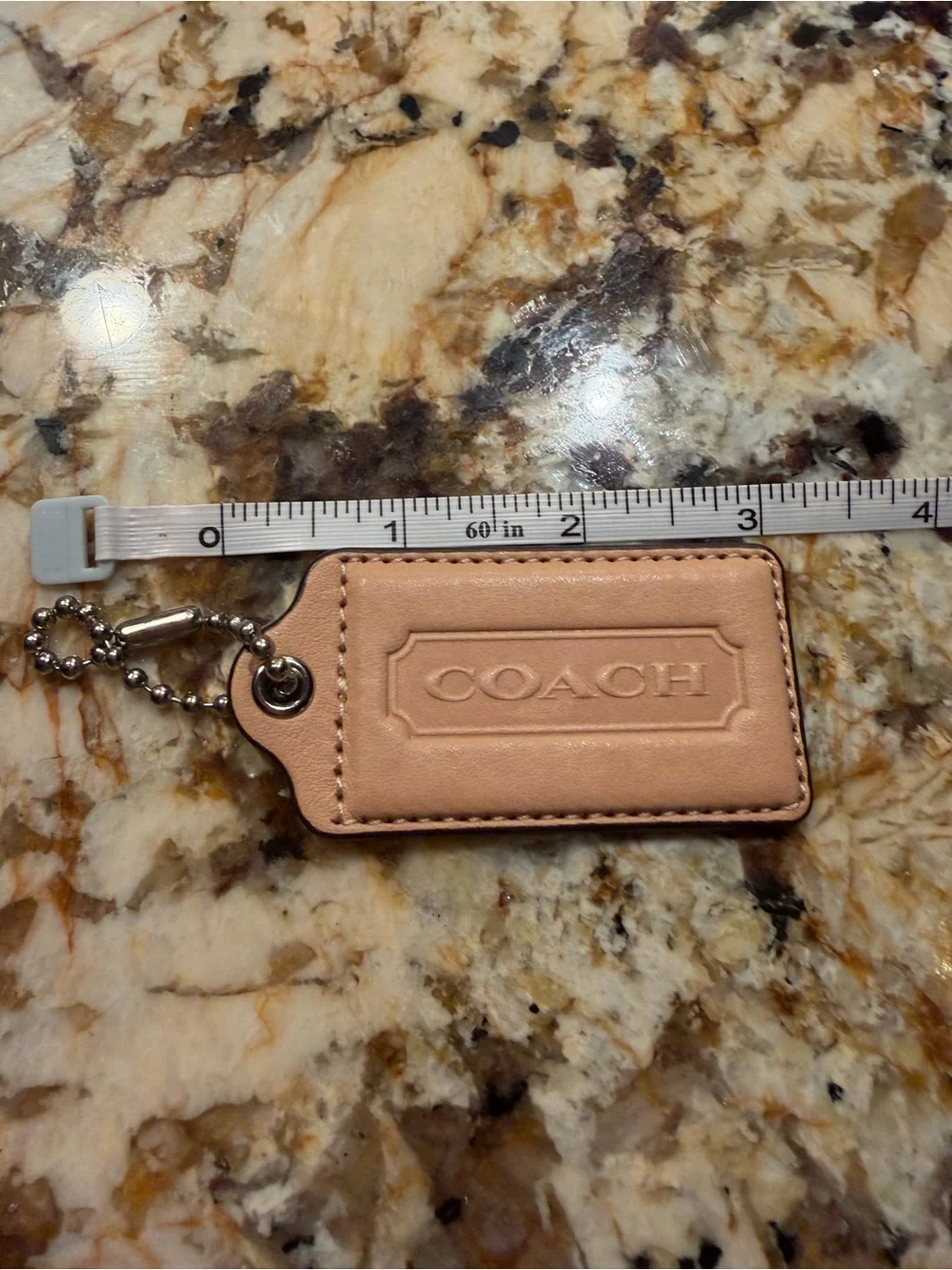 COACH Leather Key Tag in Nude Beige Medium Size 3”